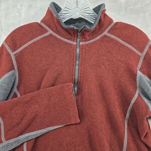 Kuhl Kashmira 1/4 Zip Pullover Men Small Red Grey Fleece Sweater Jacket